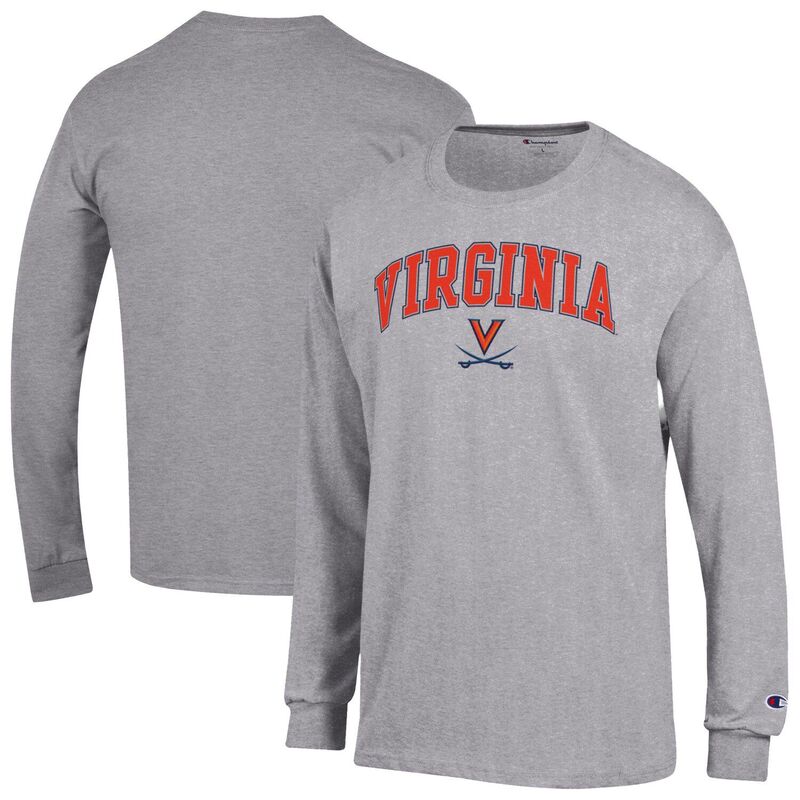 チャンピオン メンズ トップス Tシャツ ロゴ MenChampion Heather Gray Virginia Cavaliers Arch Over Logo Long Sleeve T-Shirt Uva Grey グレー