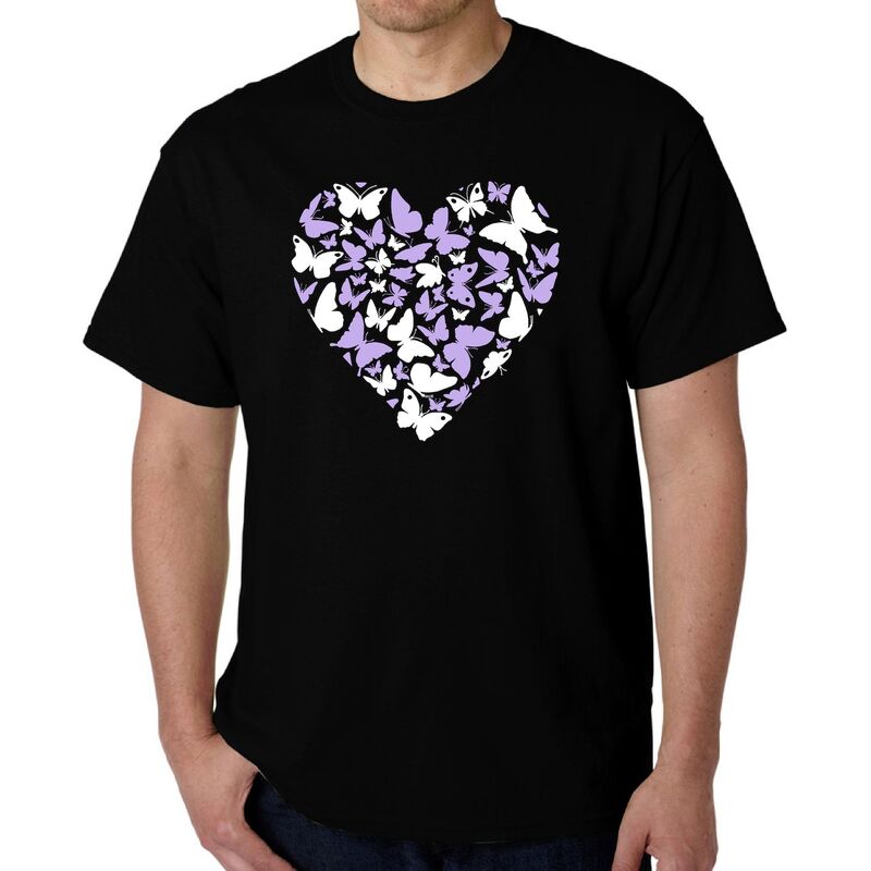エルエーポップアート メンズ トップス ティーシャツ 天使の都市 Pop Art Butterfly Heart - Men\u0027s Word Art-Shirt Black 黒いこと メンズファッション-Tシャツ・カットソー