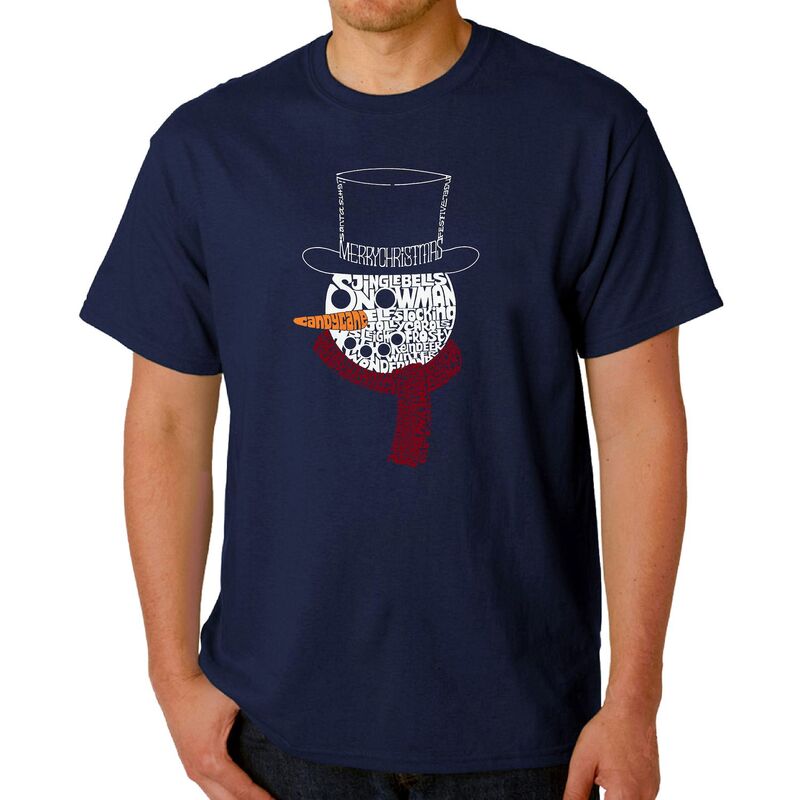 エルエーポップアート メンズ トップス ティーシャツ 天使の都市 Pop Art Snowman Face - Men\u0027s Word Art-Shirt Navy 米国海軍 トップス-メンズファッション-Tシャツ・カットソー