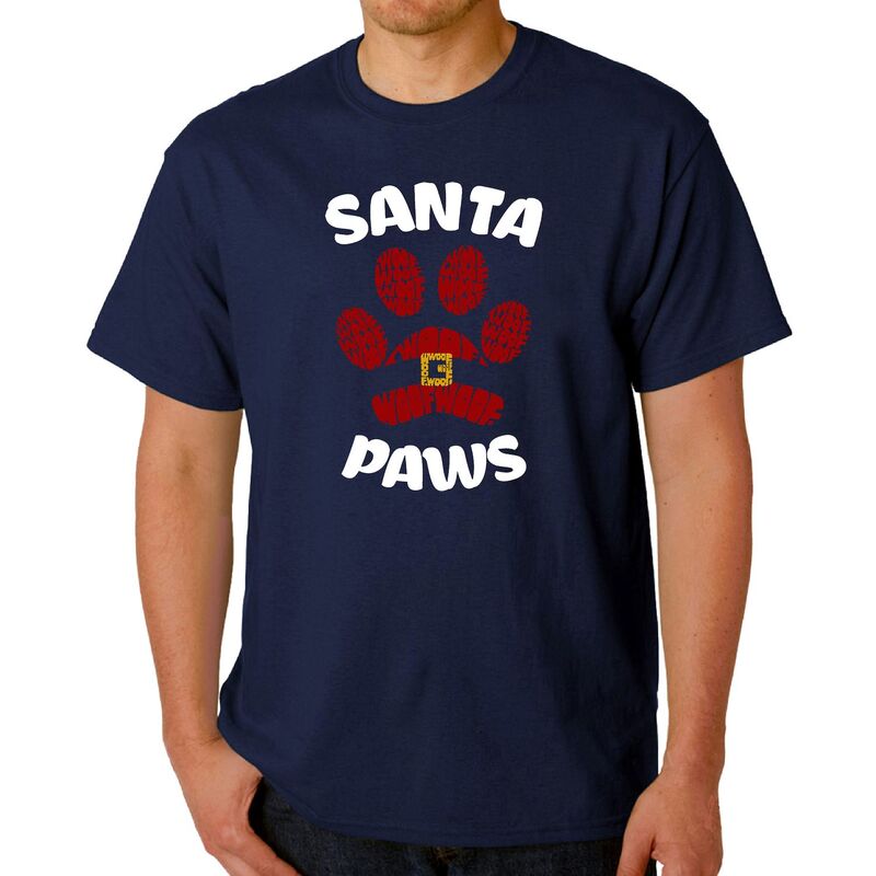 エルエーポップアート メンズ トップス ティーシャツ 天使の都市 Pop Art Santa Paws - Men\u0027s Word Art-Shirt Navy 米国海軍 Tシャツ・カットソー-メンズファッション-トップス