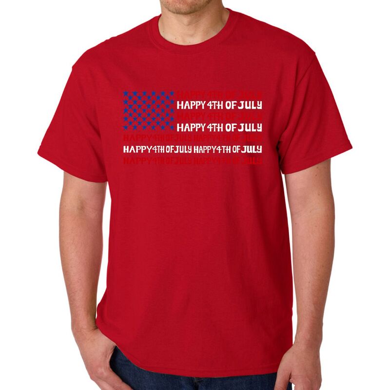エルエーポップアート メンズ トップス ティーシャツ 天使の都市 Pop Art Happy 4th of July - Men\u0027s Word Art-Shirt Red 赤いこと メンズファッション-トップス-Tシャツ・カットソー