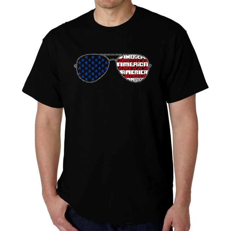 エルエーポップアート メンズ トップス ティーシャツ 天使の都市 Pop Art Americana Sunglasses - Men\u0027s Word Art-Shirt Black 黒いこと Tシャツ・カットソー-メンズファッション