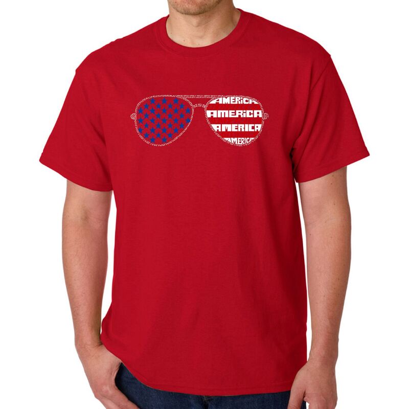 エルエーポップアート メンズ トップス ティーシャツ 天使の都市 Pop Art Americana Sunglasses - Men\u0027s Word Art-Shirt Red 赤いこと メンズファッション-Tシャツ・カットソー-トップス
