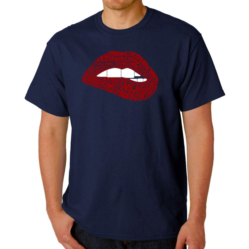 エルエーポップアート メンズ トップス Tシャツ LA Pop Art Brooklyn Lips - Men's Word Art-Shirt Navy ネイビー｜ReVida 店