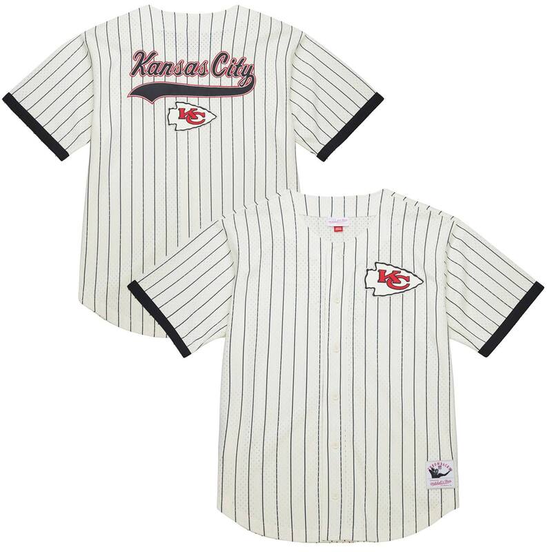 ミッチェル&ネス メンズ トップス Tシャツ ヴィンテージ メッシュ ロゴ Men'sMitchell & Ness Cream Kansas City Chiefs Final Seconds Vintage Logo Mesh Button-Up Shirt Chf Beige ベージュ