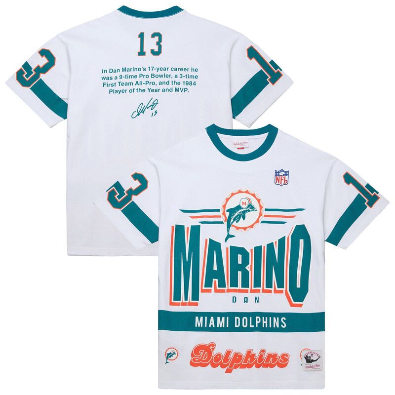 ミッチェル&ネス メンズ トップス Tシャツ ヴィンテージ ロゴ Men'sMitchell & Ness Dan Marino White Miami Dolphins Name & Number Team Origins Vintage Logo T-Shirt Dol White ホワイト|ReVida 店