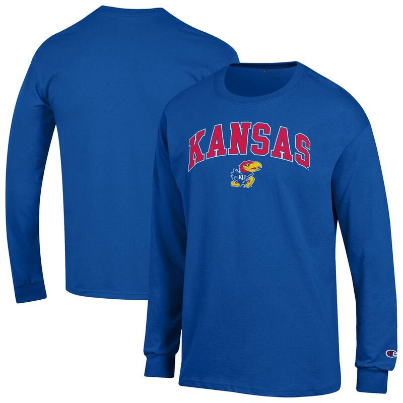 チャンピオン メンズ トップス Tシャツ ロゴ Men'sChampion Royal Kansas Jayhawks Arch Over Logo Long Sleeve T-Shirt Kns Blue ブルー