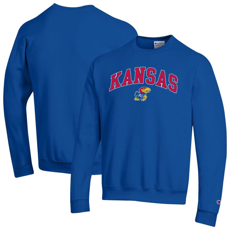 チャンピオン メンズ トップス Tシャツ スウェット ロゴ Men'sChampion Royal Kansas Jayhawks Arch Over Logo Pullover Sweatshirt Kns Blue ブルー