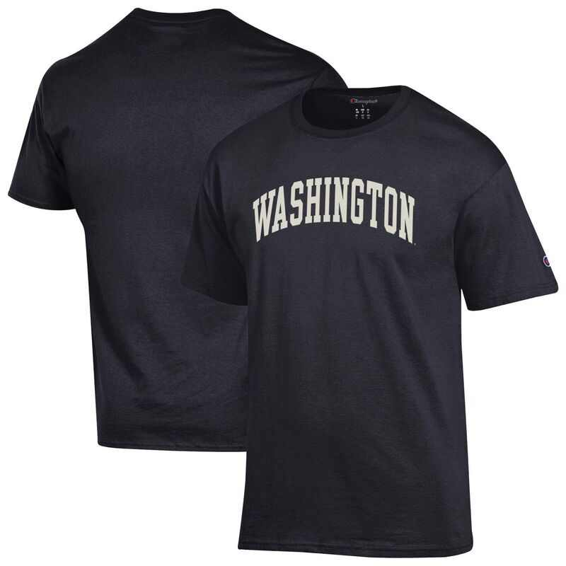 チャンピオン メンズ トップス Tシャツ Men's Champion Black Washington Huskies Basic Arch T-Shirt Wsh Black ブラック｜ReVida 店
