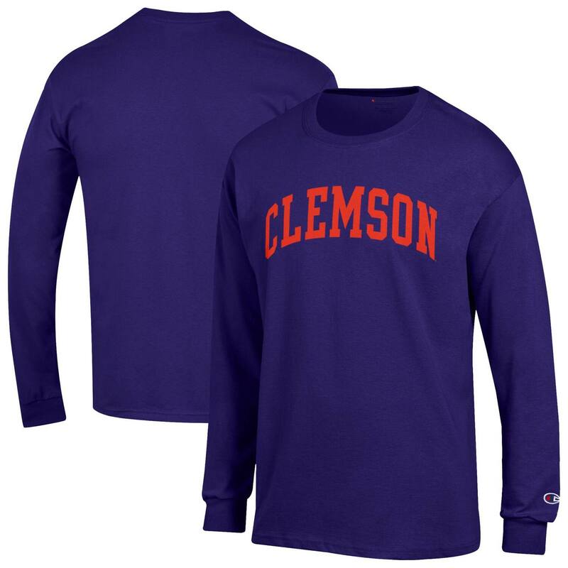チャンピオン メンズ トップス Tシャツ Men Champion Purple Clemson Tigers Basic Arch Long Sleeve T-Shirt Clm Purple パープル