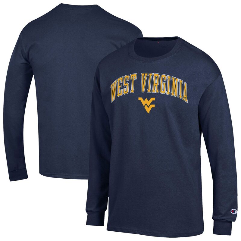 チャンピオン メンズ トップス Tシャツ ロゴ Men'sChampionavy West Virginia Mountaineers Arch Over Logo Long Sleeve T-Shirt Wvu Navy ネイビー