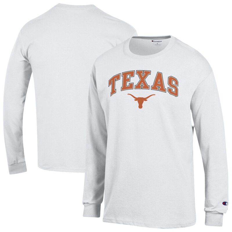チャンピオン メンズ トップス Tシャツ ロゴ Men'sChampion Whitexas Longhorns Arch Over Logo Long Sleeve T-Shirtex White ホワイト