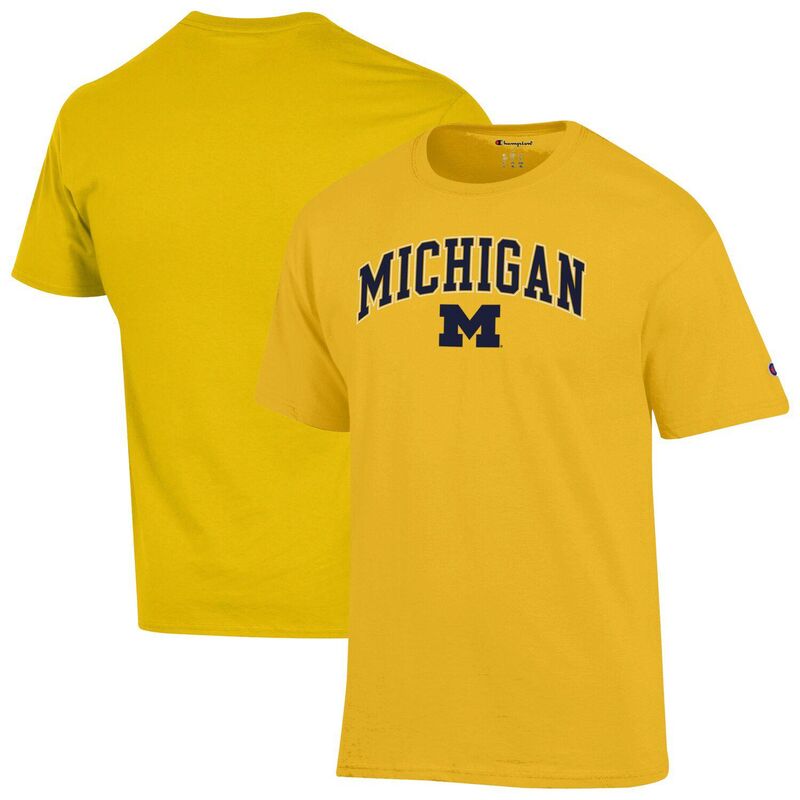 チャンピオン メンズ トップス Tシャツ ロゴ Men'sChampion Maize Michigan Wolverines Arch Over Logo T-Shirt Mic Gold ゴールド