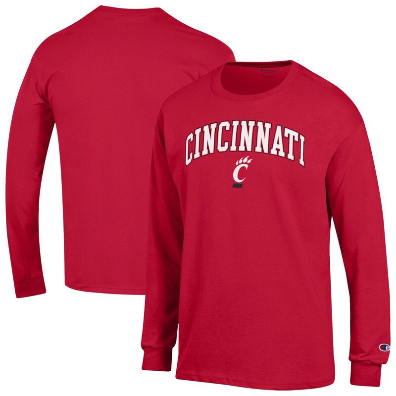 チャンピオン メンズ トップス Tシャツ ロゴ Men'sChampion Red Cincinnati Bearcats Arch Over Logo Long Sleeve T-Shirt Cin Red レッド