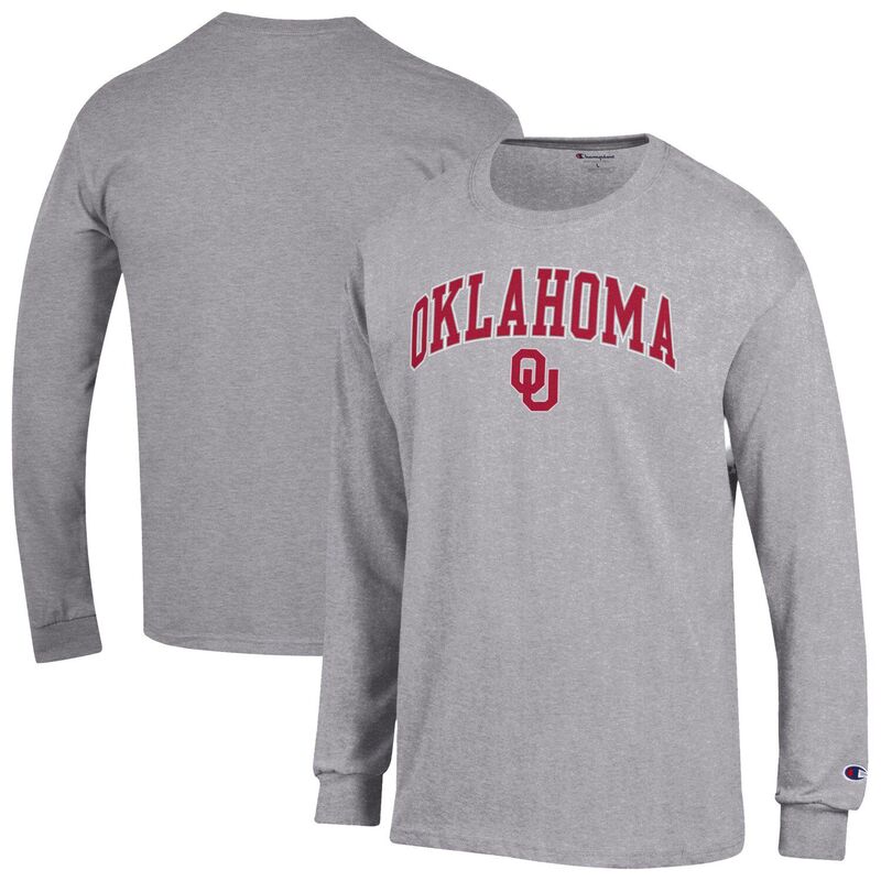 チャンピオン メンズ トップス Tシャツ ロゴ MenChampion Heather Gray Oklahoma Sooners Arch Over Logo Long Sleeve T-Shirt Okl Grey グレー