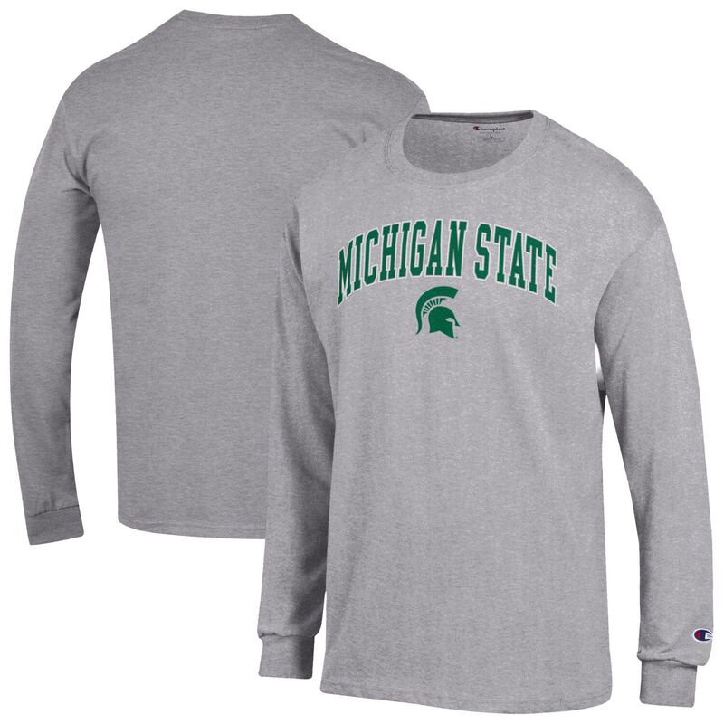 チャンピオン メンズ トップス Tシャツ ロゴ Men'sChampion Heather Gray Michigan State Spartans Arch Over Logo Long Sleeve T-Shirt Msu Grey グレー 9,360円