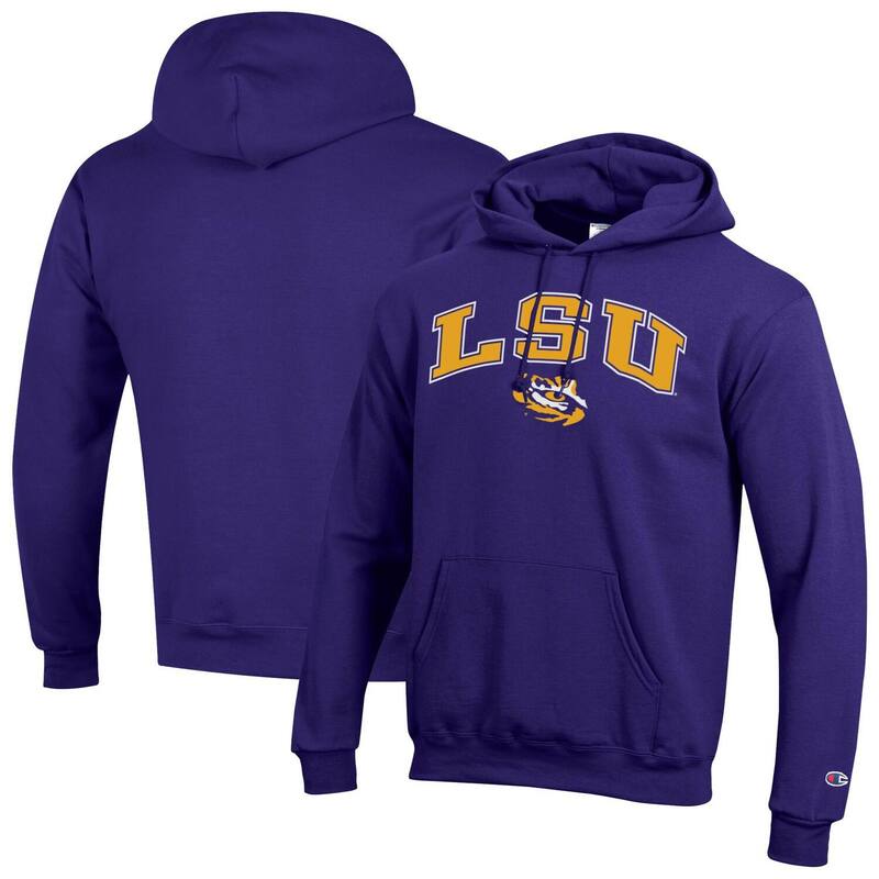 チャンピオン メンズ トップス Tシャツ ロゴ パーカー MenChampion Purple LSU Tigers Arch Over Logo Pullover Hoodie Lsu Purple パープル