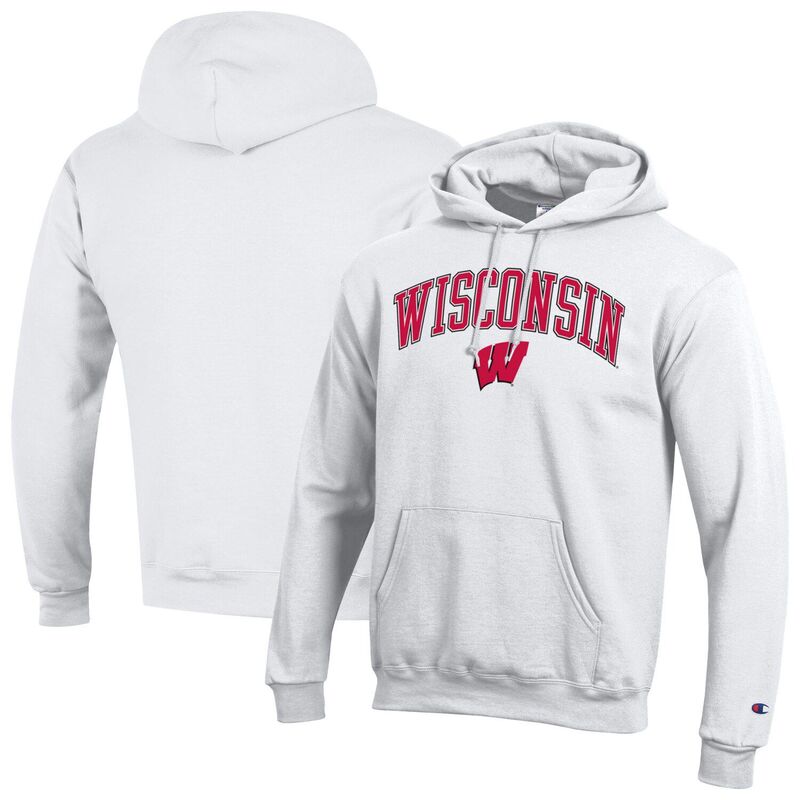 チャンピオン メンズ トップス Tシャツ ロゴ フリース パーカー MenChampion White Wisconsin Badgers Arched Logo Fleece Pullover Hoodie Wis White ホワイト