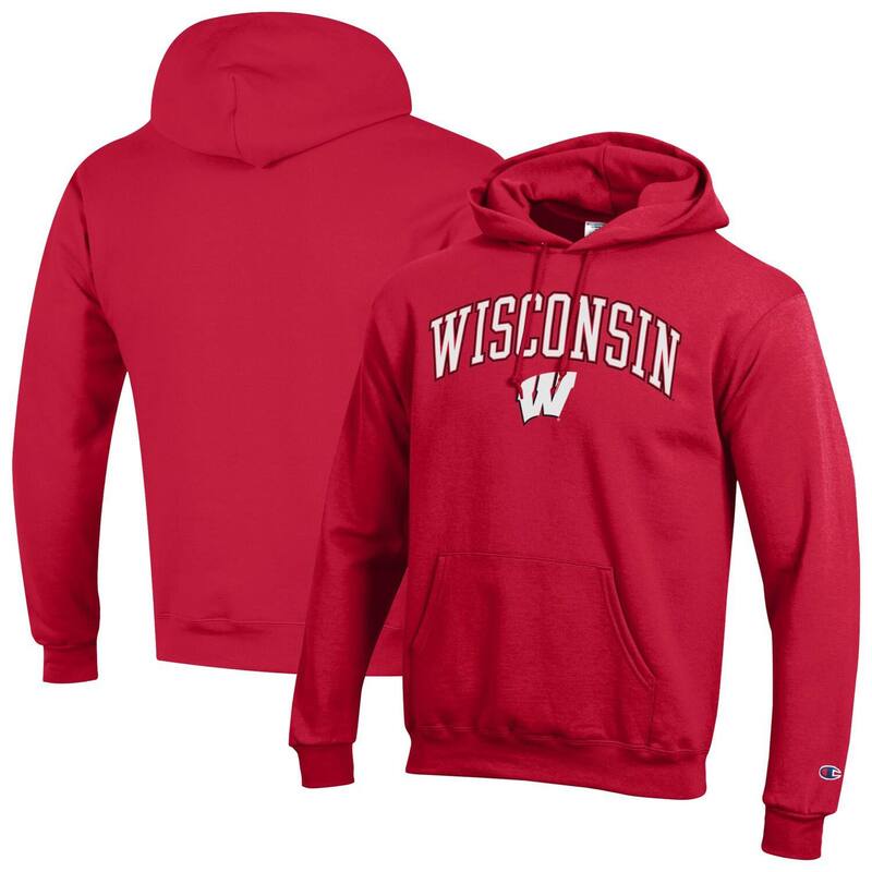 チャンピオン メンズ トップス Tシャツ ロゴ フリース パーカー Men'sChampion Red Wisconsin Badgers Arched Logo Fleece Pullover Hoodie Wis Red レッド