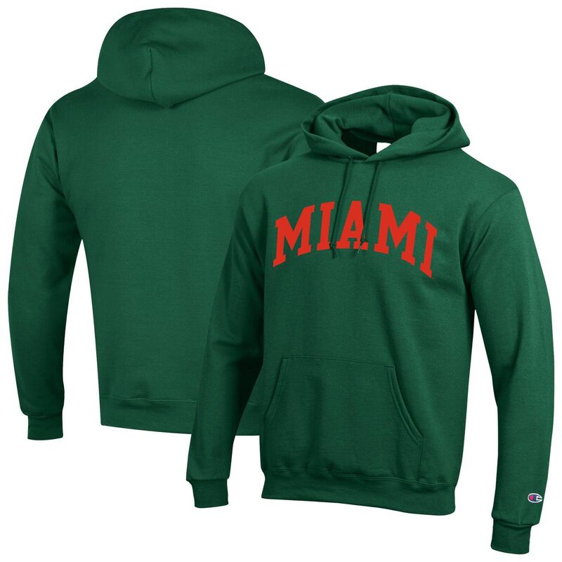 チャンピオン メンズ トップス Tシャツ フリース パーカー Men Champion Green Miami Hurricanes Basic Arch Fleece Pullover Hoodie Mia Green グリーン