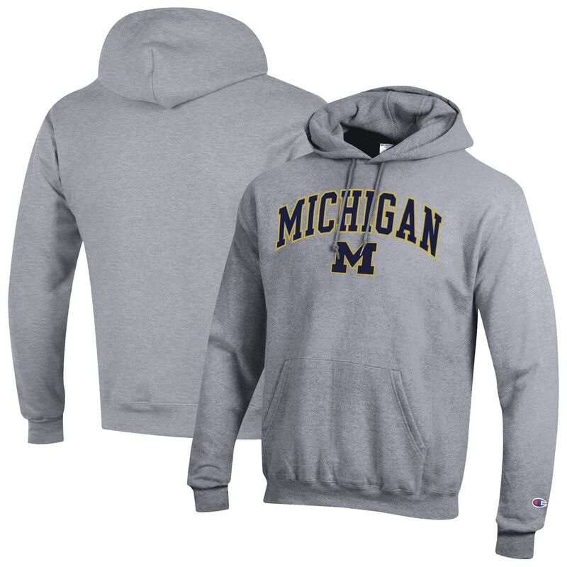 チャンピオン メンズ トップス Tシャツ ロゴ パーカー MenChampion Heather Gray Michigan Wolverines Arch Over Logo Pullover Hoodie Mic Grey グレー