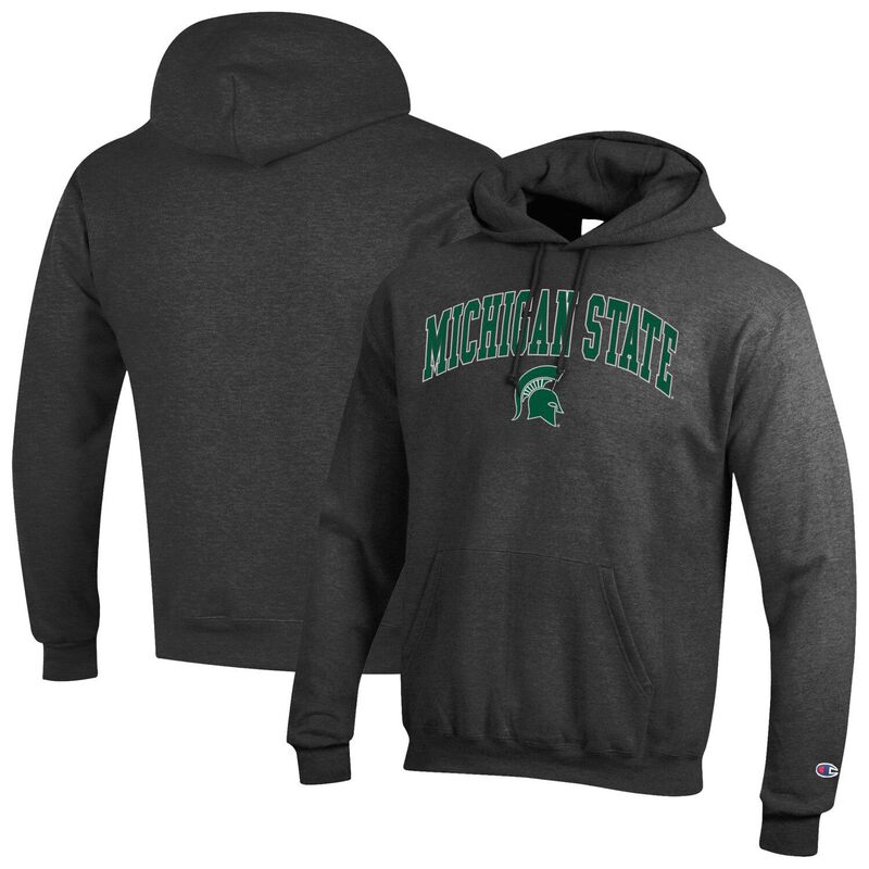 チャンピオン メンズ トップス Tシャツ ロゴ パーカー MenChampion Heather Charcoal Michigan State Spartans Arch Over Logo Pullover Hoodie Msu Charco チャコール