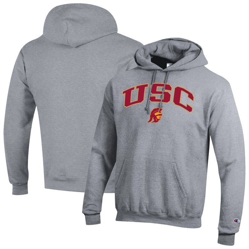 チャンピオン メンズ トップス Tシャツ ロゴ パーカー MenChampion Heather Gray USC Trojans Arch Over Logo Pullover Hoodie Usc Grey グレー