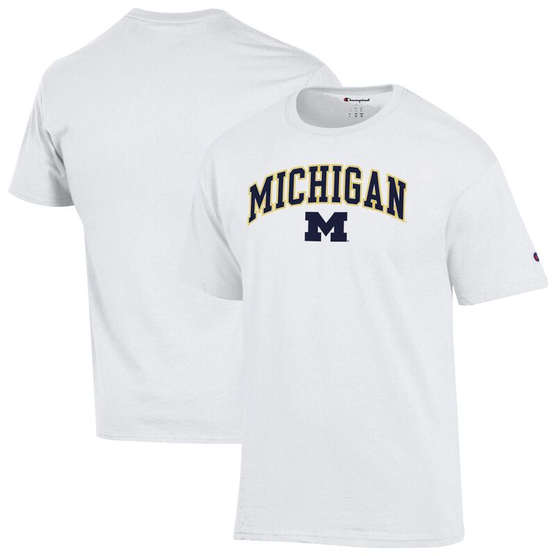 チャンピオン メンズ トップス Tシャツ ロゴ Men'sChampion White Michigan Wolverines Arch Over Logo T-Shirt Mic White ホワイト