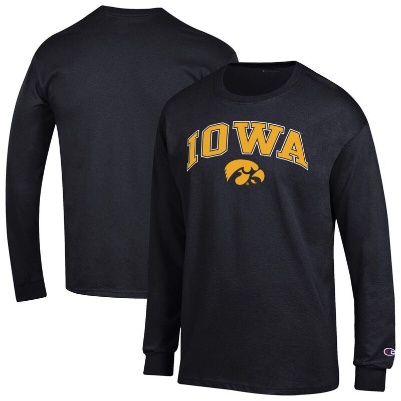 チャンピオン メンズ トップス Tシャツ ロゴ MenChampion Black Iowa Hawkeyes Arch Over Logo Long Sleeve T-Shirt Iwa Black ブラック