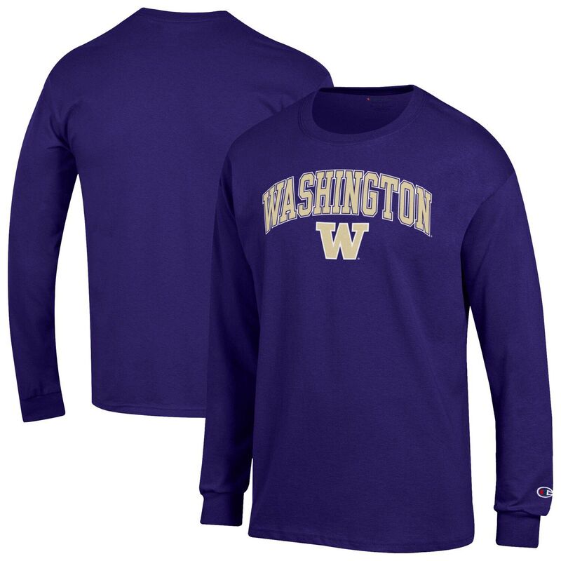 チャンピオン メンズ トップス Tシャツ ロゴ MenChampion Purple Washington Huskies Arch Over Logo Long Sleeve T-Shirt Wsh Purple パープル