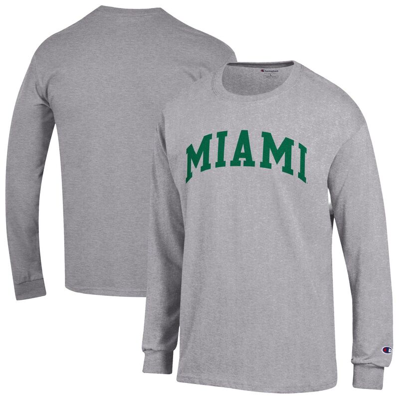 チャンピオン メンズ トップス Tシャツ Men's Champion Heather Gray Miami Hurricanes Basic Arch Long Sleeve T-Shirt Mia Grey グレー