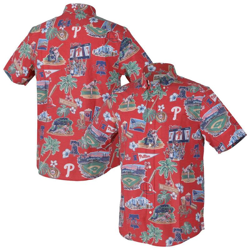 レインスプーナー メンズ トップス Tシャツ ダウン Men'sReyn Spoonered Philadelphia Philliescenic Tri-Blend Button-Down Shirt Phl Red レッド