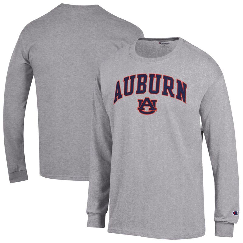 チャンピオン メンズ トップス Tシャツ Men Champion Heather Gray Auburn Tigers Basic Arch Long Sleeve T-Shirt Aub Grey グレー