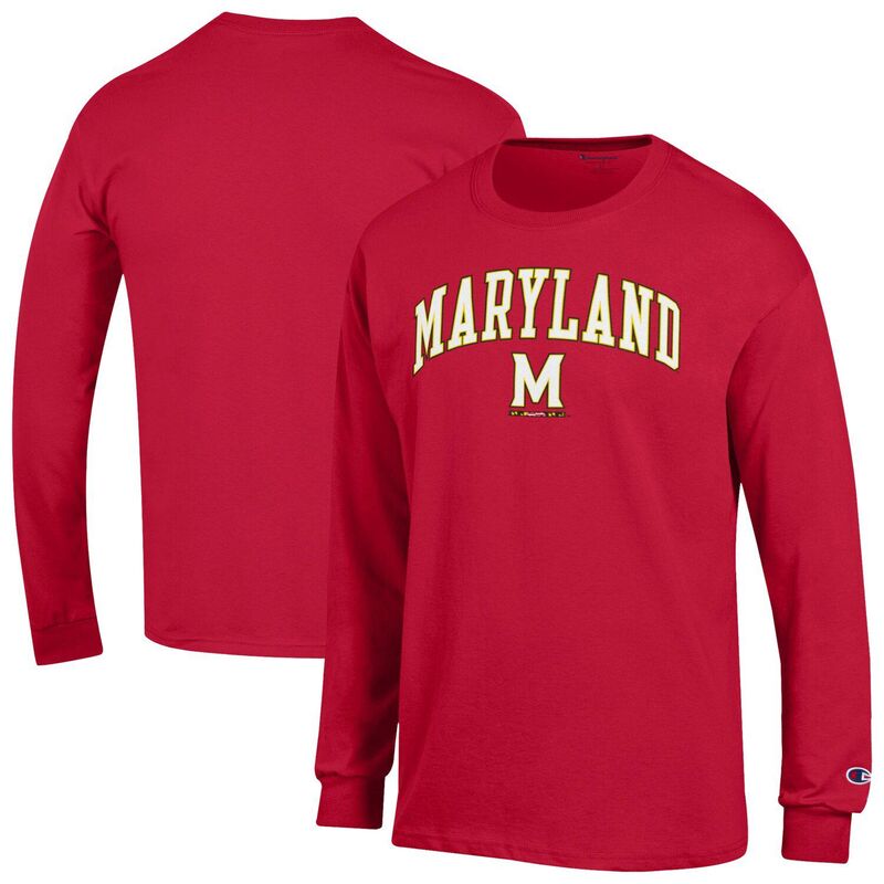 チャンピオン メンズ トップス Tシャツ ロゴ MenChampion Red Maryland Terrapins Arch Over Logo Long Sleeve T-Shirt Mared レッド