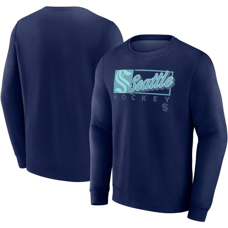 【送料無料】 ファナティクス メンズ Tシャツ トップス Men's Fanatics Deep Sea Blue Seattle Kraken Focus Fleece Pullover Sweatshirt Krk Navy