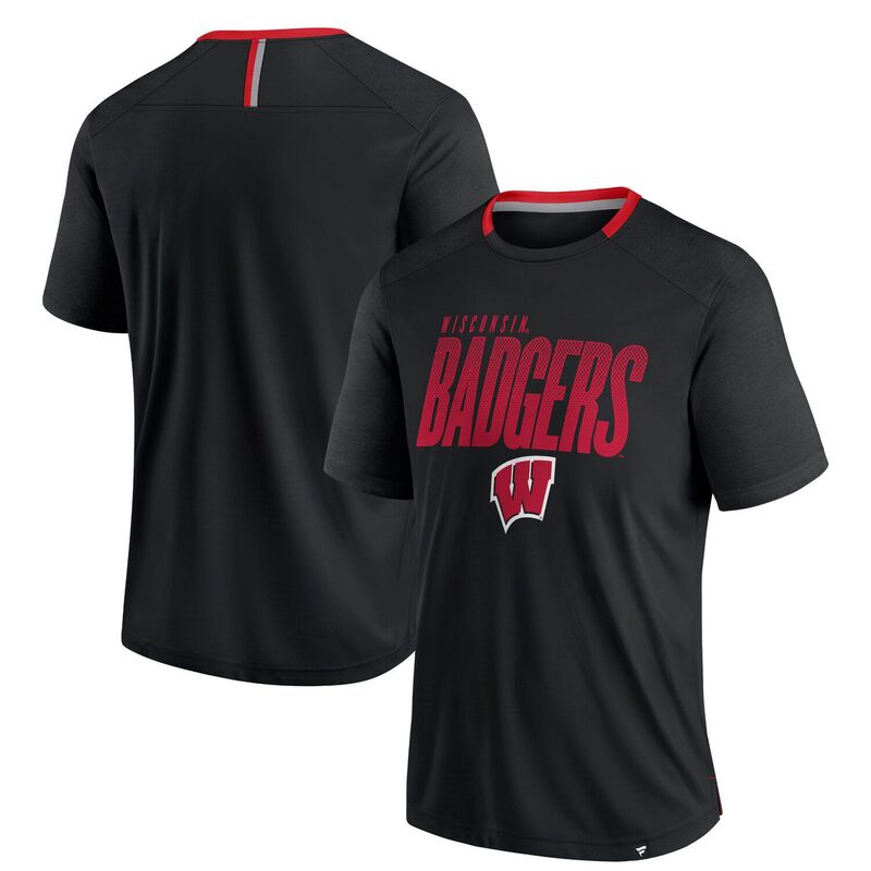 【送料無料】 ファナティクス メンズ Tシャツ トップス Men's Fanatics Black Wisconsin Badgers Defender Fade Slant T-Shirt Wis Black