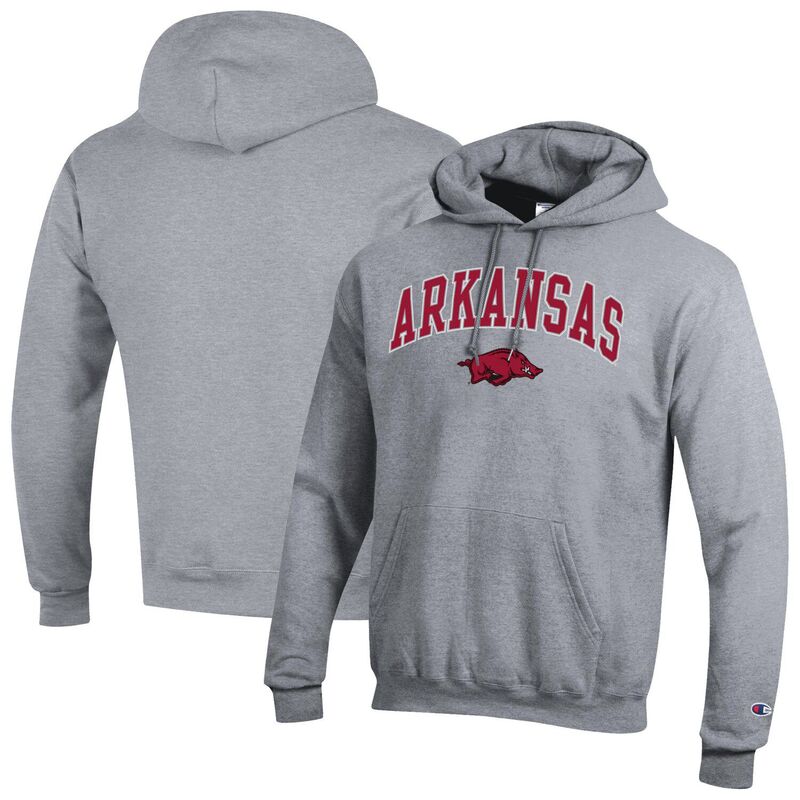 チャンピオン メンズ トップス Tシャツ ロゴ フリース パーカー MenChampion Heather Gray Arkansas Razorbacks Arched Logo Fleece Pullover Hoodie Ark Grey グレー