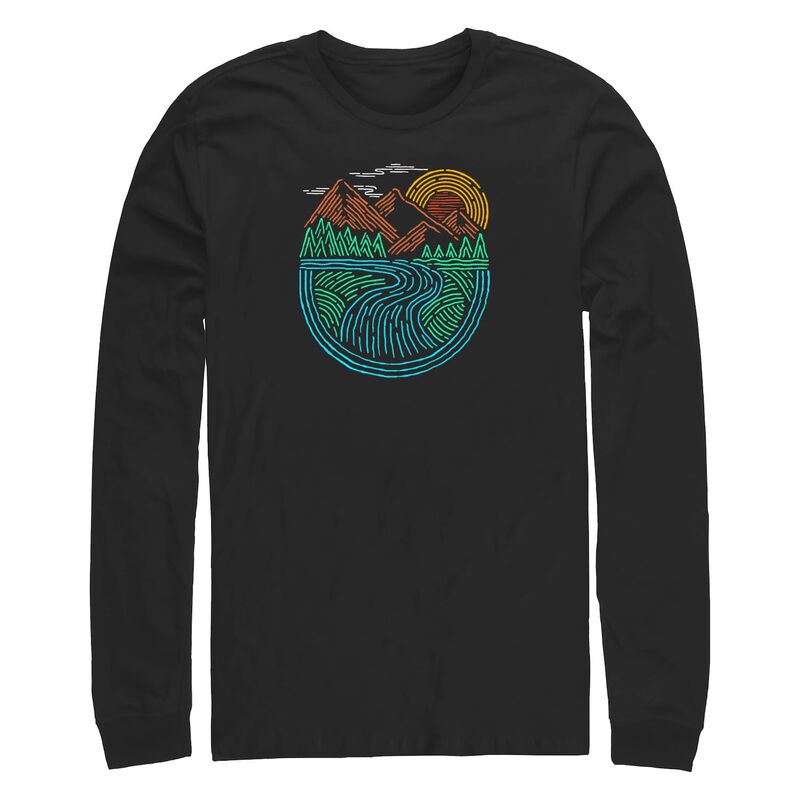 アンブランデッド メンズ トップス ティーシャツ トール 鳥打ち帽 ケープ グラフィック Unbranded Big \u0026 Tall Nature Landscape Line Art Long Sleeve Graphic Tee Black 黒いこと トップス-メンズファッション