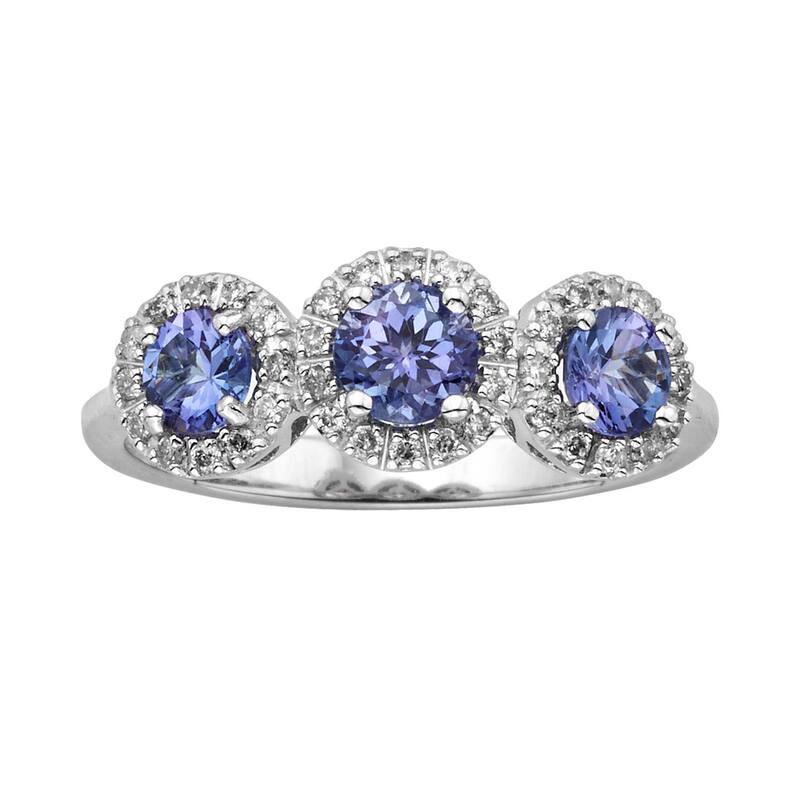 【送料無料】 アンブランデッド レディース リング アクセサリー The Regal Collection 14k White Gold Genuine Tanzanite and 1/5-ct. T.W. Diamond 3-Stone Halo Ring Purple