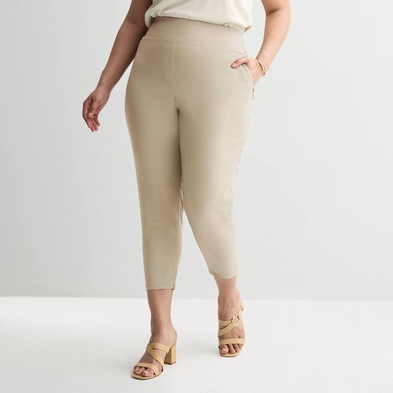 ナインウェスト レディース ボトムス カジュアルパンツ ストレート プラスサイズ アンクル Plusize Nine West Pull On Straight Leg Ankle Pants Practical Beige ベージュ｜ReVida 店