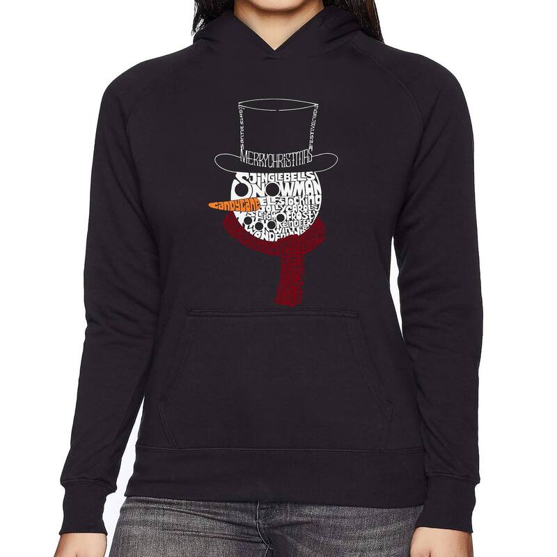 エルエーポップアート レディース トップス Tシャツ スウェット LA Pop Art Snowman Face - Women's Word Art Hooded Sweatshirt Black ブラック