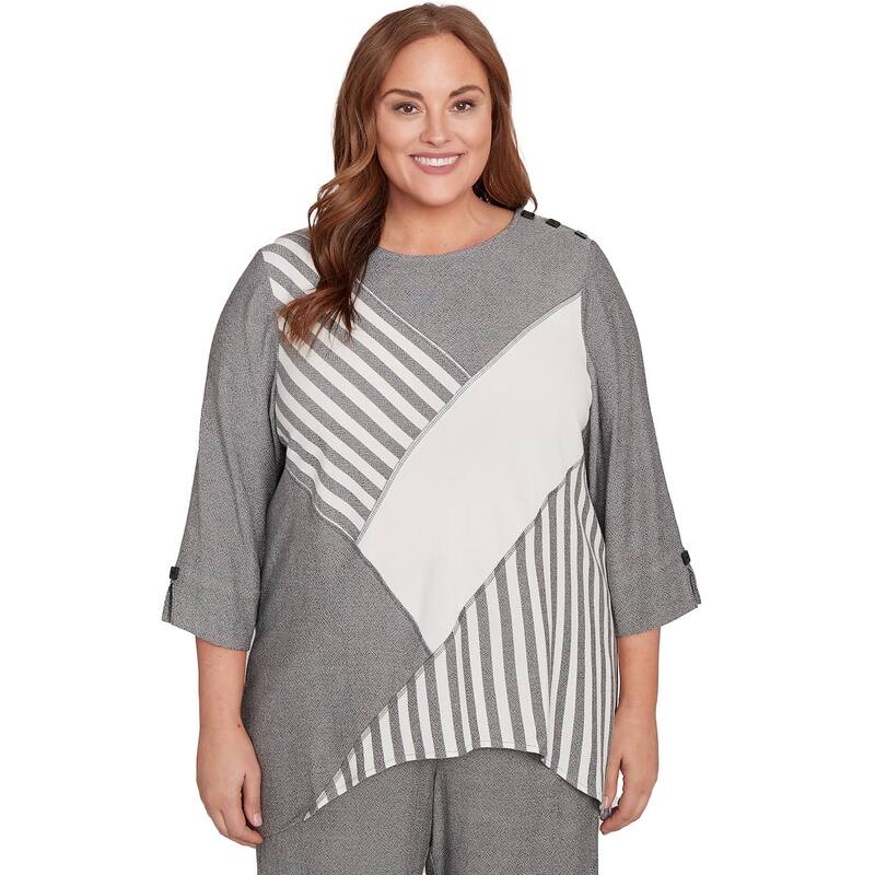 アルフレッド ダナー レディース トップス シャツ プラスサイズ Plusize Alfredunner Diagonal Spliced Stripe Top Gray グレー
