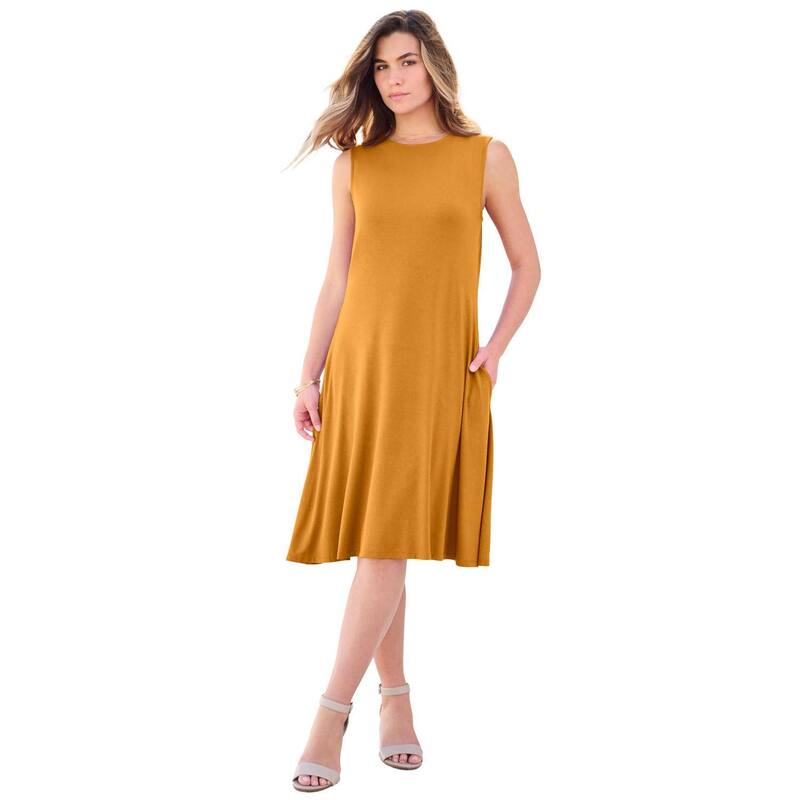 ロアマンズ レディース トップス ワンピース プラスサイズ Roaman's Women's Plusize Two-Pocket Swing Tank Dress Rich Gold ゴールド 13,476円