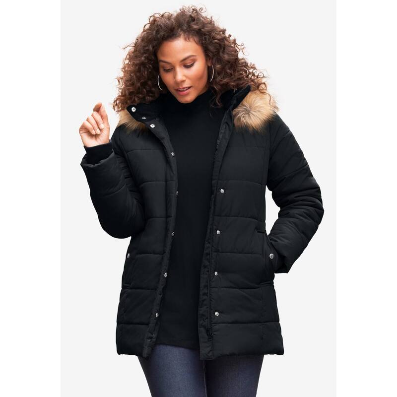 ロアマンズ レディース アウター ジャケット・ブルゾン プラスサイズ キルティング Roaman's Women's Plusize Classic Length Quilted Puffer Jacket Black ブラック|ReVida 店