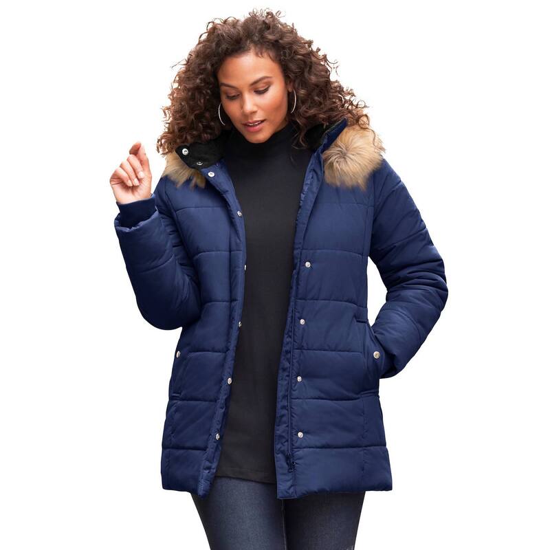 ロアマンズ レディース アウター ジャケット・ブルゾン プラスサイズ キルティング Roaman's Women's Plusize Classic Length Quilted Puffer Jacket Evening Blue ブルー｜ReVida 店