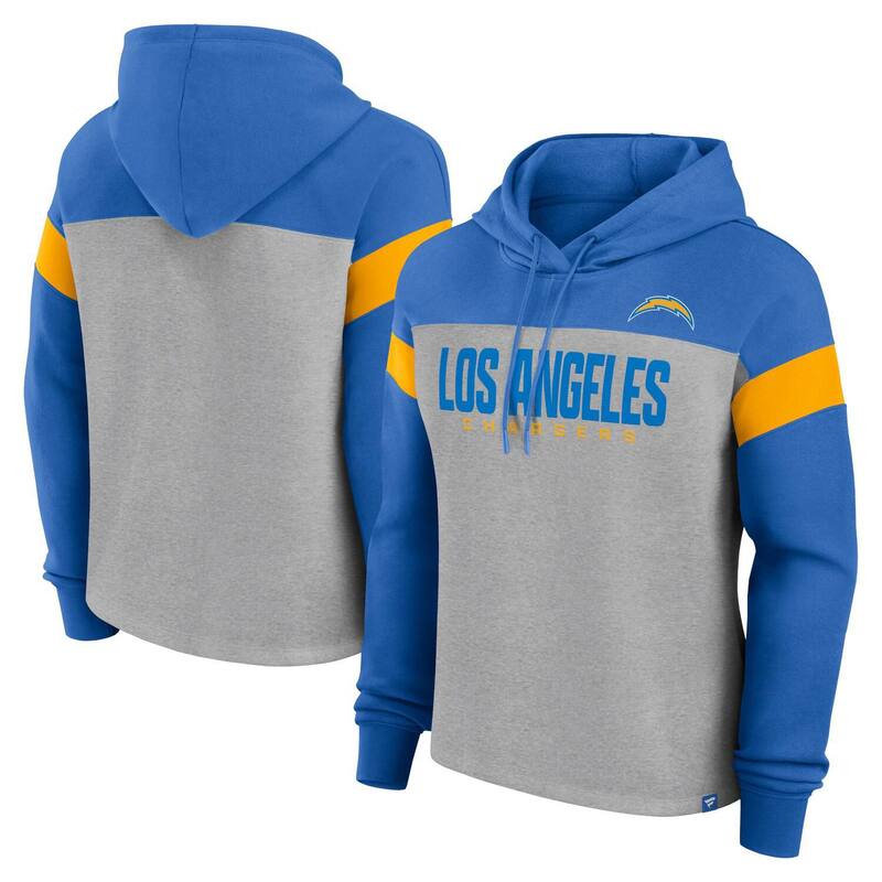 【送料無料】 ファナティクス レディース Tシャツ トップス Women's Fanatics Heather Gray/Powder Blue Los Angeles Chargers Bold Play Call Pullover Hoodie Chg Grey