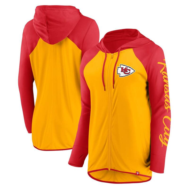 【送料無料】 ファナティクス レディース Tシャツ トップス Women's Fanatics Gold/Red Kansas City Chiefs Script Full-Zip Hoodie Chf Gold