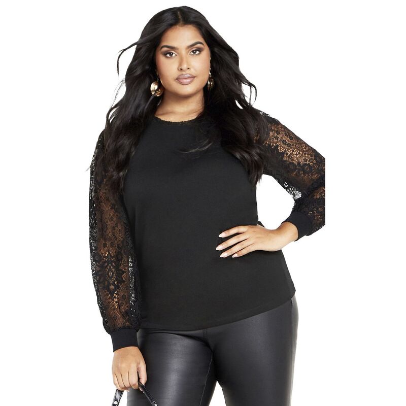 アベニュー レディース トップス シャツ プラスサイズ レース Avenue Women's Plusize Parker Lace Long Sleeve Top Black ブラック