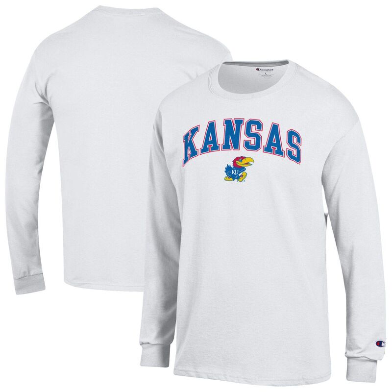 チャンピオン メンズ トップス Tシャツ ロゴ Men'sChampion White Kansas Jayhawks Arch Over Logo Long Sleeve T-Shirt Kns White ホワイト