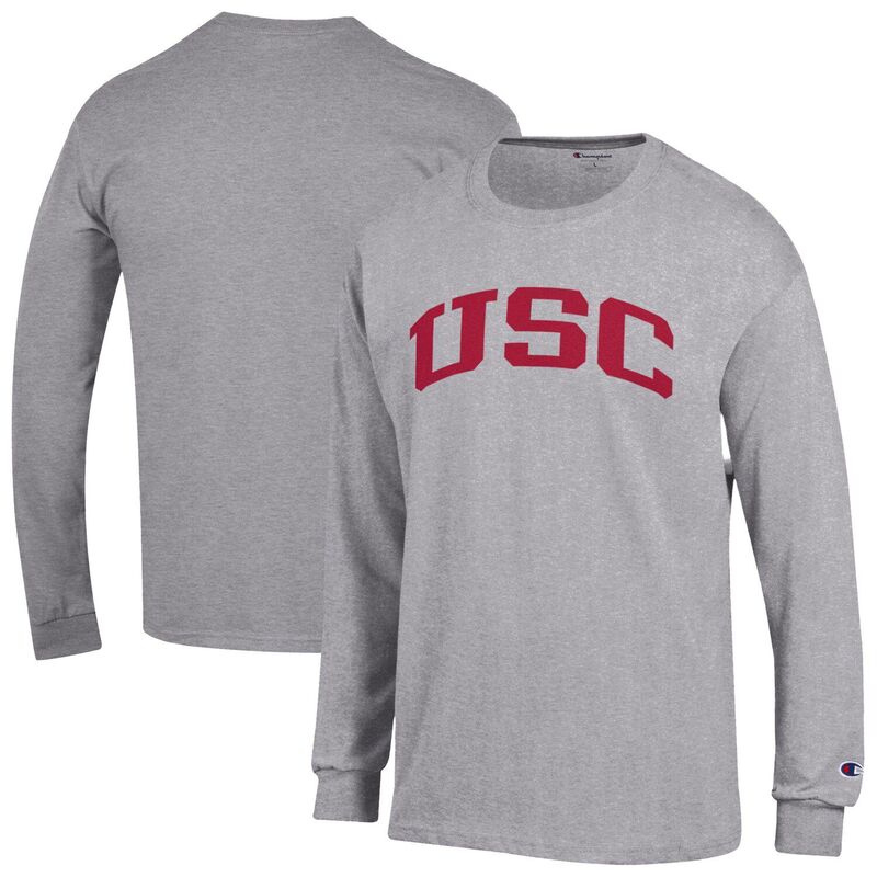 チャンピオン メンズ トップス Tシャツ Men's Champion Heather Gray USC Trojans Basic Arch Long Sleeve T-Shirt Usc Grey グレー
